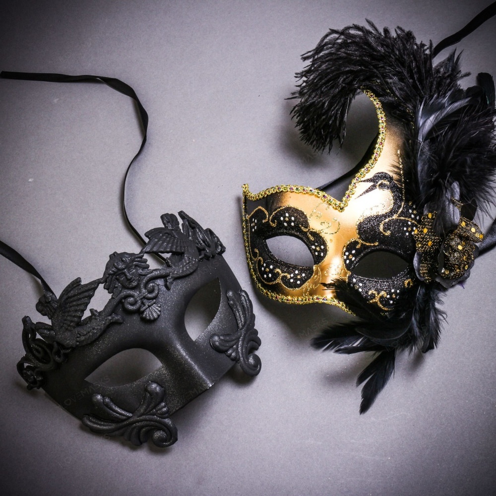 Black Roman Warrior Metallic &Gold Black Masks Set